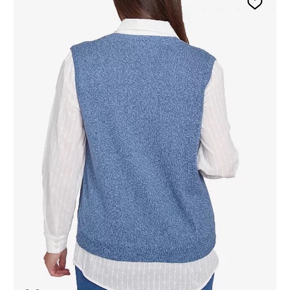 Alfred Dunner Blue V-Neck Sweater - Picture 3 of 6